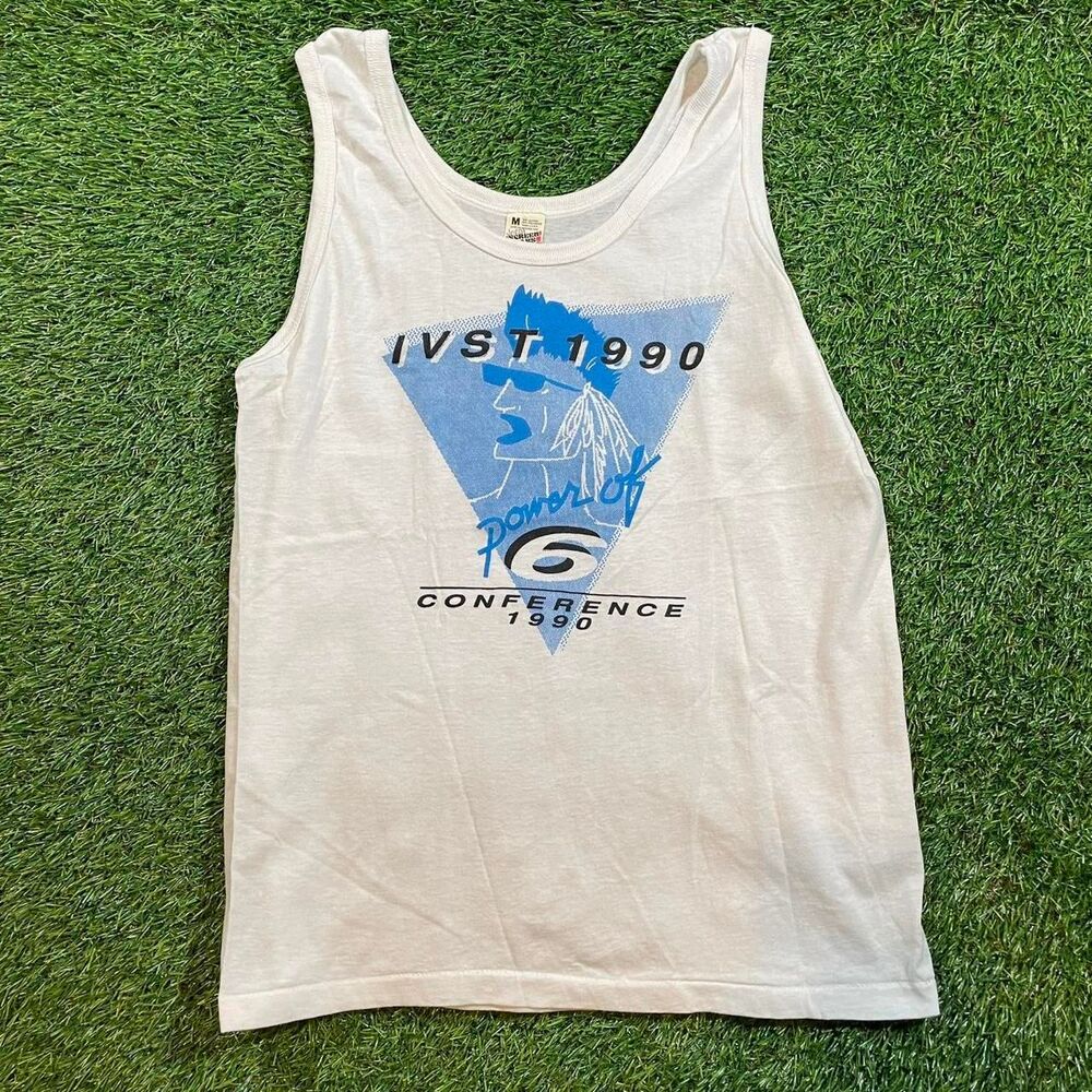 Screen stars 90s white vintage graphic muscle tank top Size M